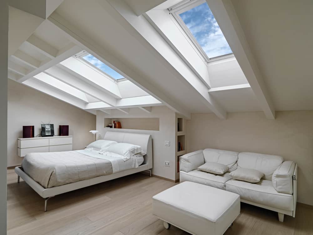 bedroom interior with skylights.